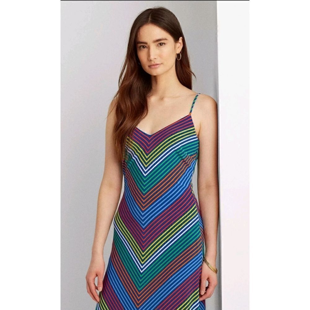 Lauren Ralph Lauren Chevron Jersey Maxi Dress Sleeveless Womens Size 12 - Picture 5 of 6